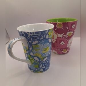 Set of 2 Lilly Pulitzer Floral Ceramic Mugs – Blue/Green & Pink/White